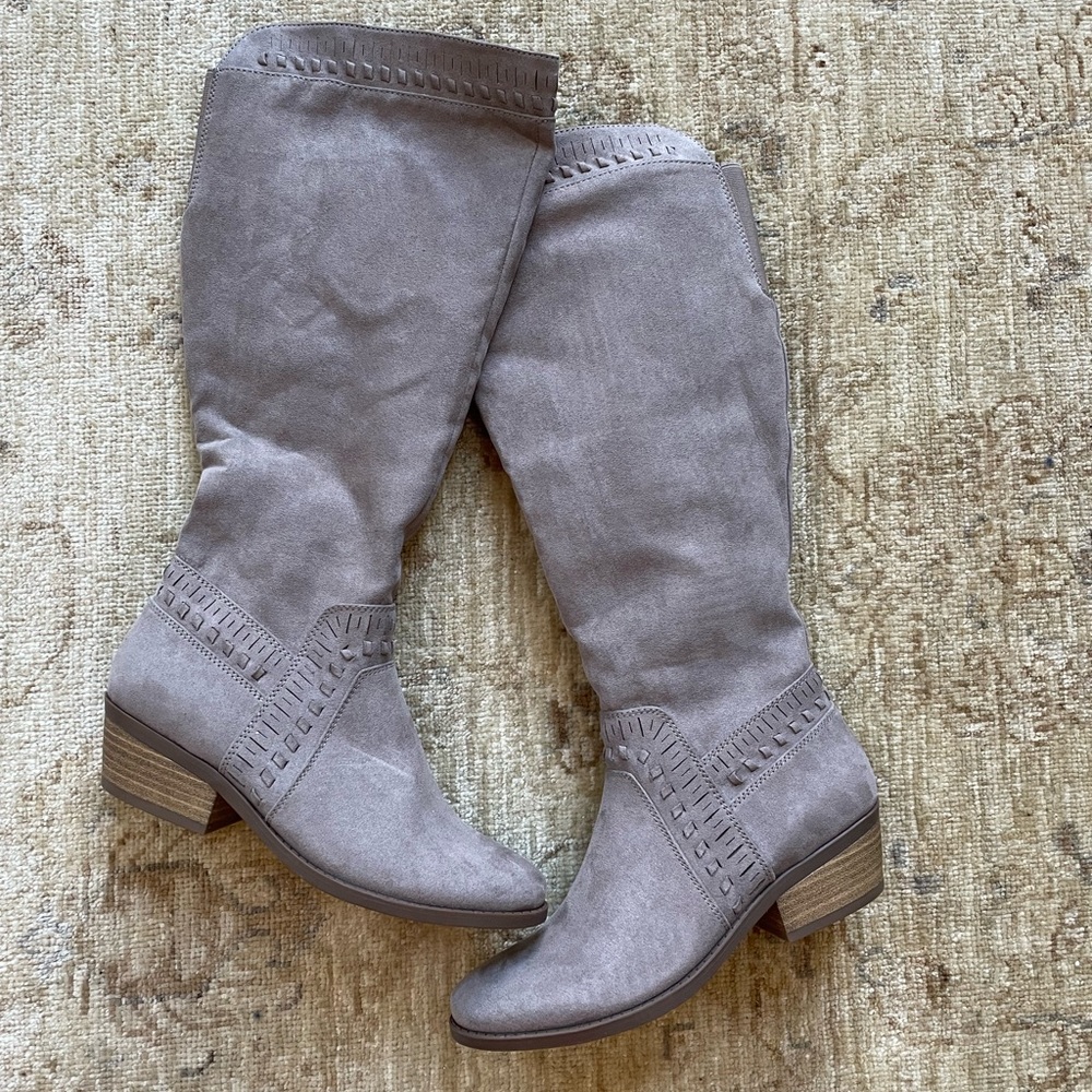 Vegan leather over the knee boots, Size 6.  Beige cashmere color.  NWOT